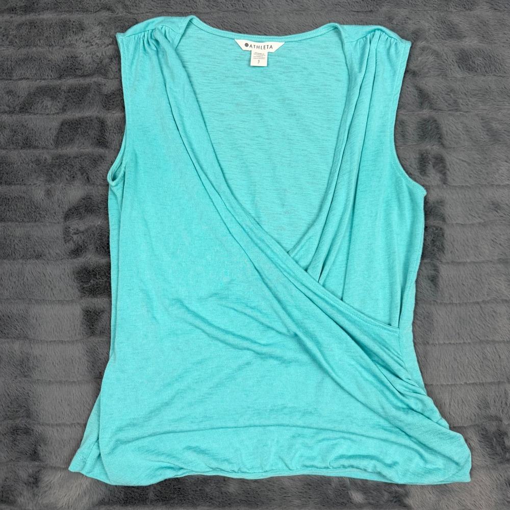 Athleta Womens Turquoise Blue Surplice Wrap Sleeveless V-Neck Top Small 14775